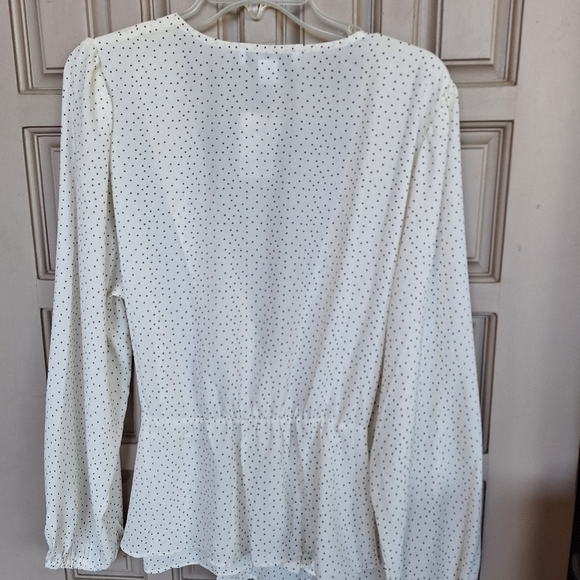 MadisonGrey Wrap Blouse Plus SzXL White Dotted Long Sleeve Peplum New W Tags - Picture 7 of 9